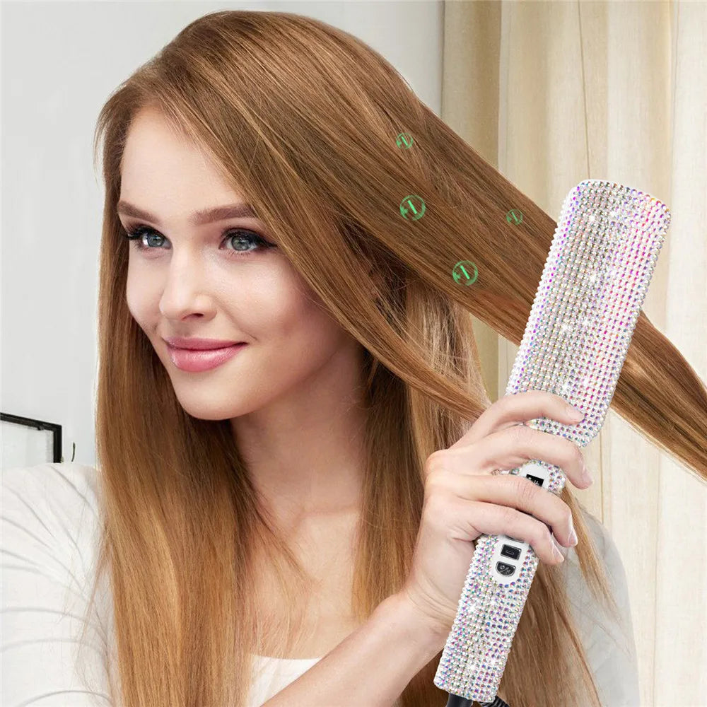 Rhinestone Titanium Flat Iron, 2 Inch LCD