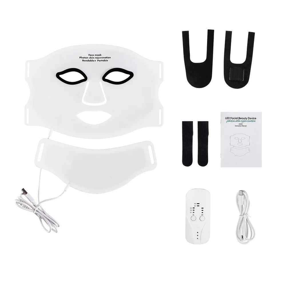 7-Color Silicone LED Face and Neck Mask, 70 LEDs