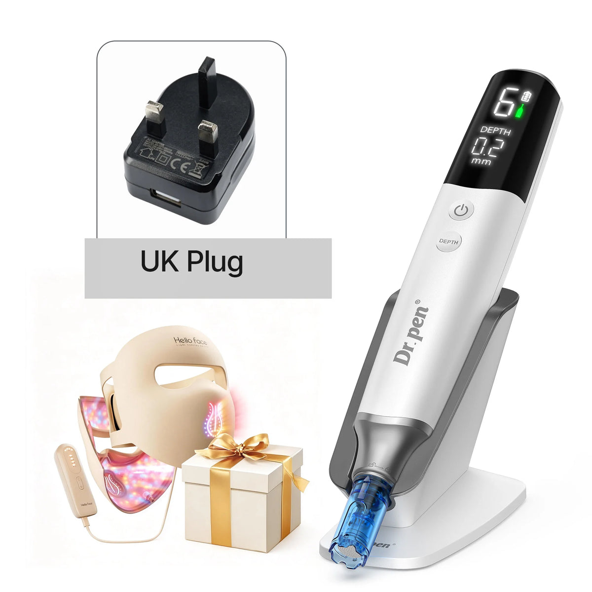 Microneedling Pen and LED Mask Kit, 0.25 mm