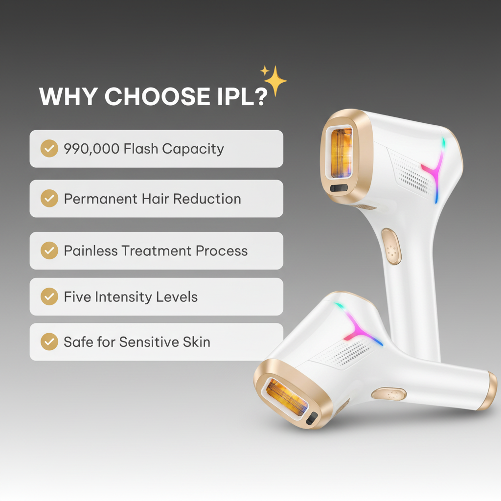 Whole Body IPL Hair Removal Device for Women & Men, Pulsed Light for Legs, Arms, Underarm & Bikini Line, At-Home Hair Reduction, [999,999] Flashes