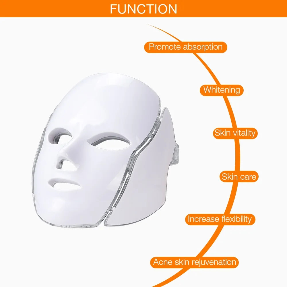 Wired 7-Color LED Face and Neck Mask, 110V