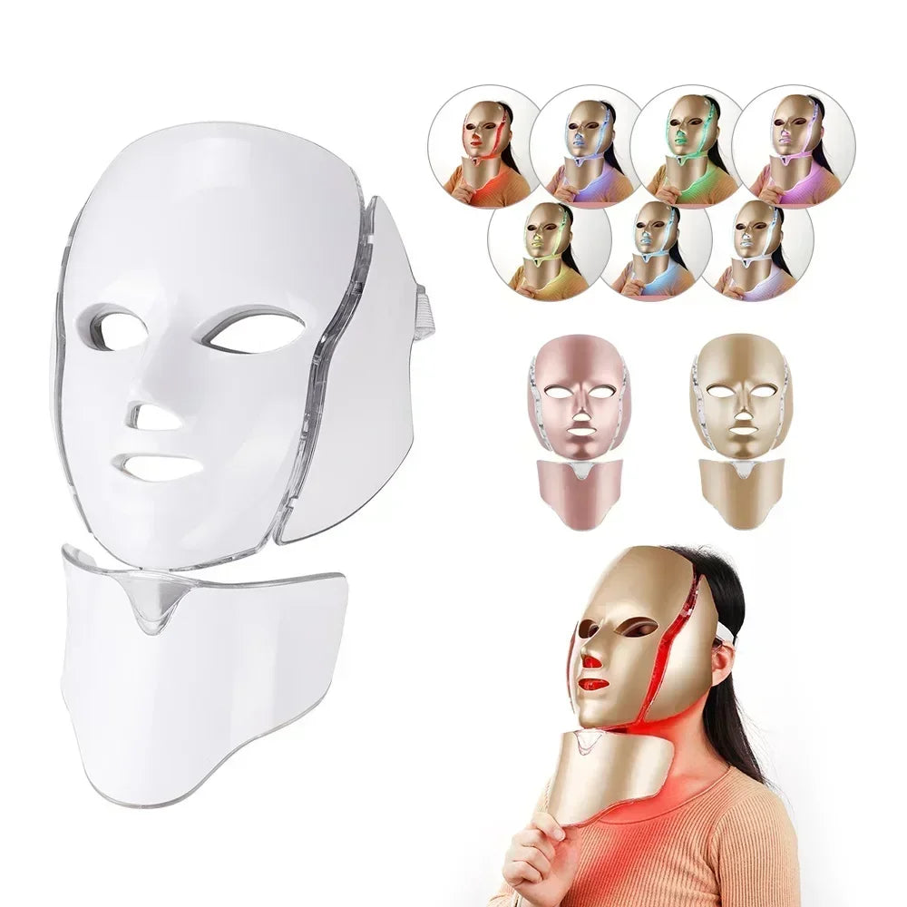 Wired 7-Color LED Face and Neck Mask, 110V