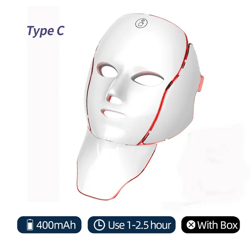USB-C 7-Color LED Face and Neck Mask, 600 mAh