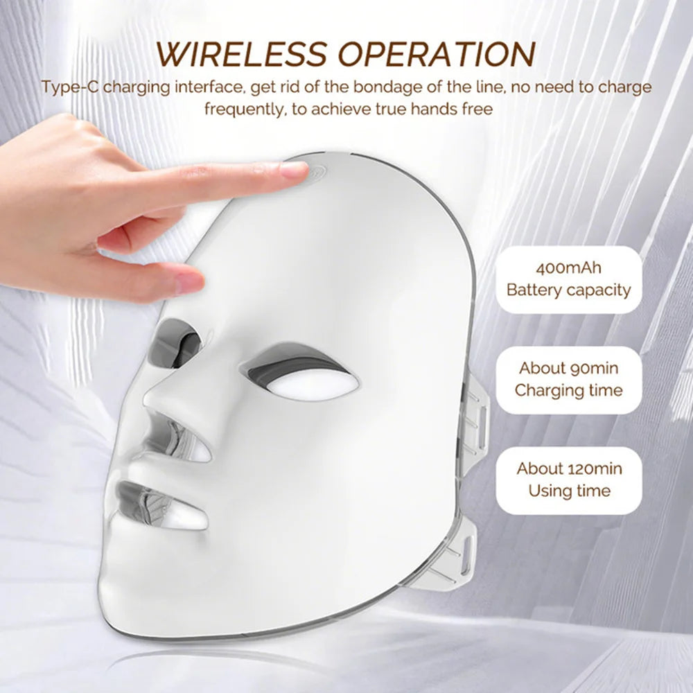 Wireless 7-Color LED Face Mask, 60 LEDs
