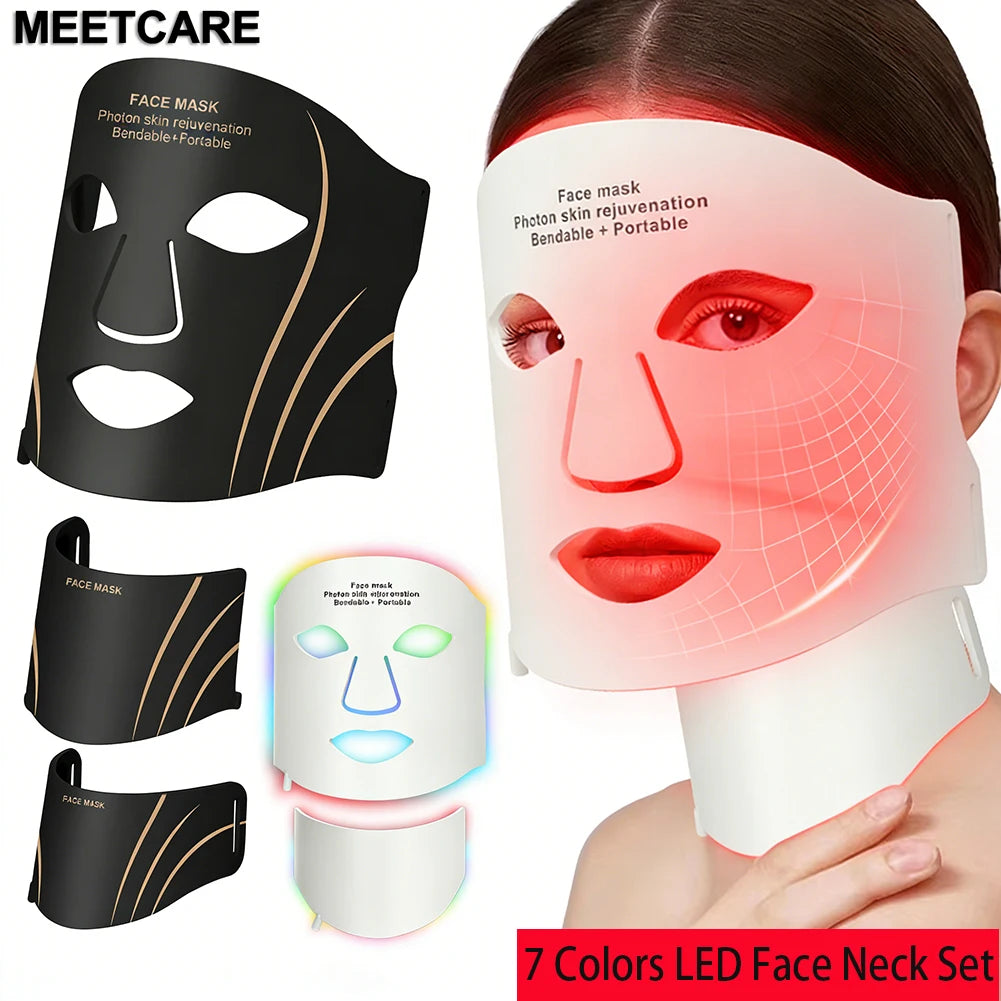 7-Color Silicone LED Face and Neck Mask, 70 LEDs