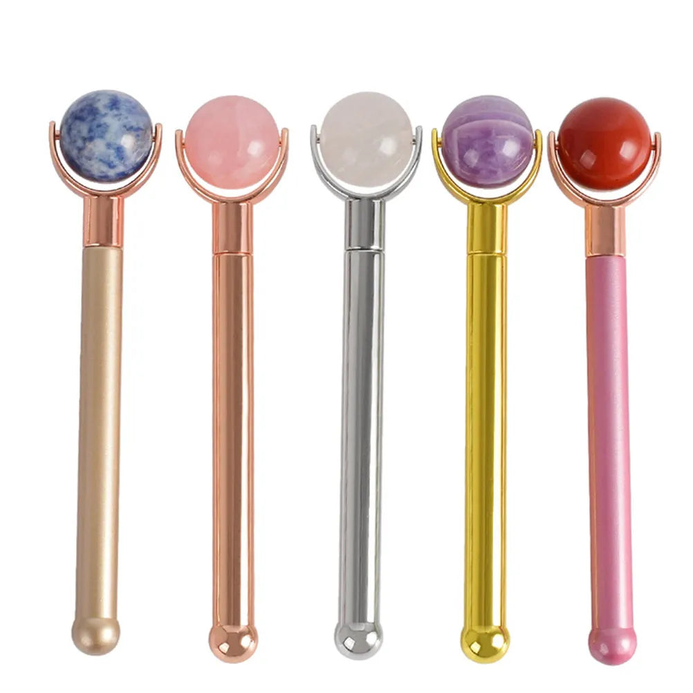 Pink Facial Roller, Gold Metal Handle