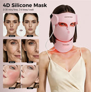 7 in 1 LED light therapy mask, Silicone Face And Neck Mask Light Therapy for Women & Men, Wireless Controller, Anti-Aging Skin Care at Home, Pink and black