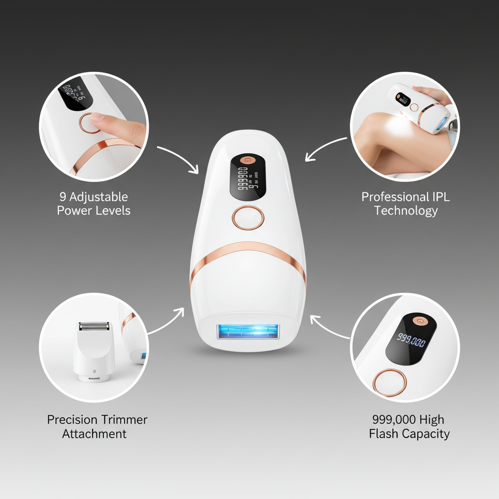 All Body IPL Hair Removal Device for Women & Men, Pulsed Light for Legs, Arms, Underarm & Bikini Line, At-Home Hair Removal, [999,999] Flashes