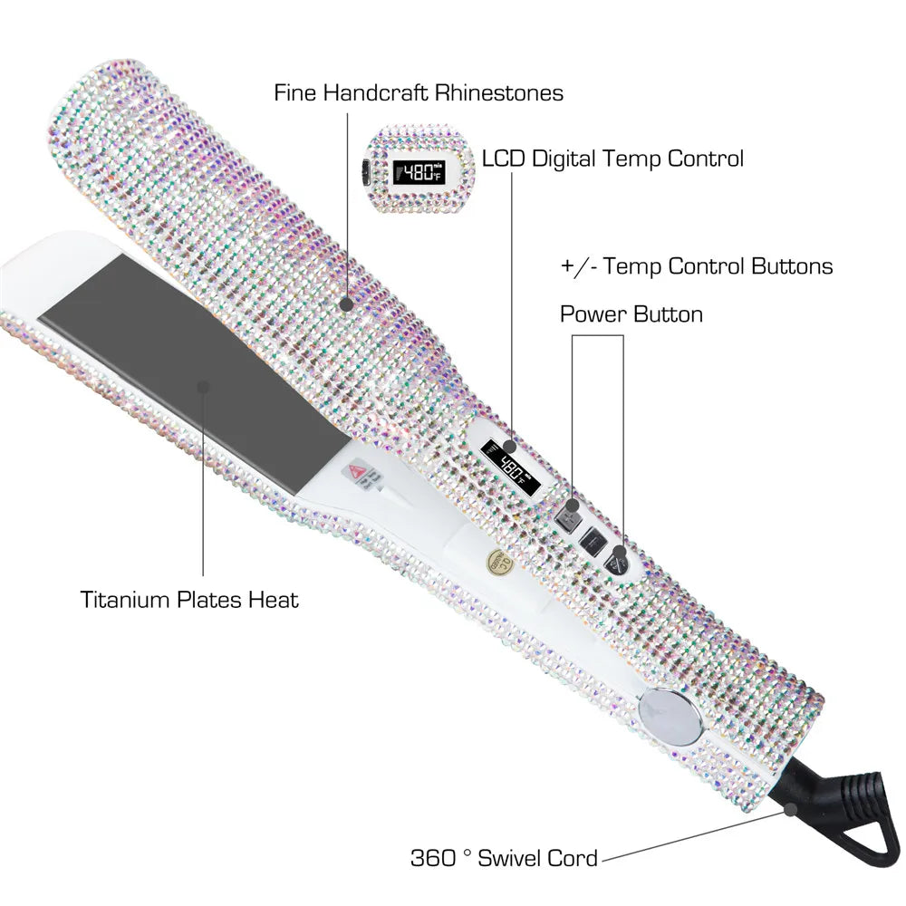 Rhinestone Titanium Flat Iron, 2 Inch LCD