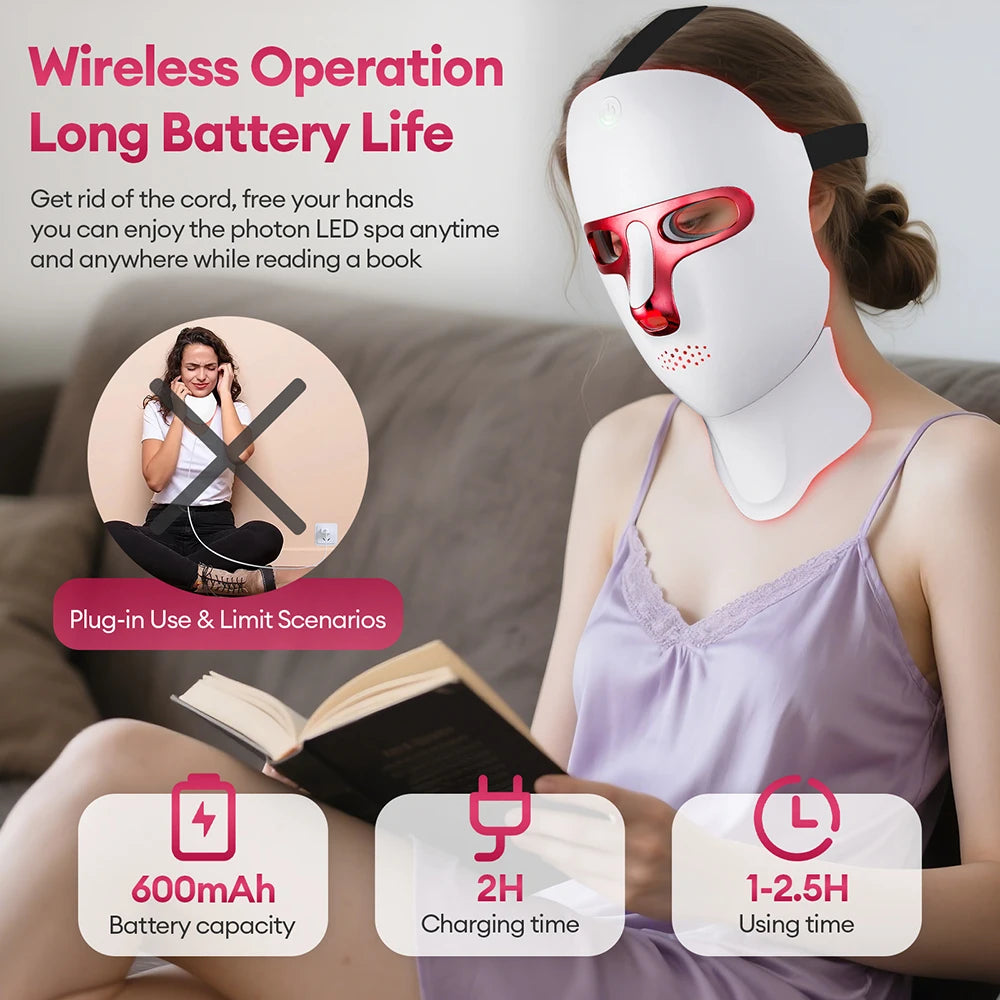 Rechargeable 7-Color LED Face Mask, 360 Lights