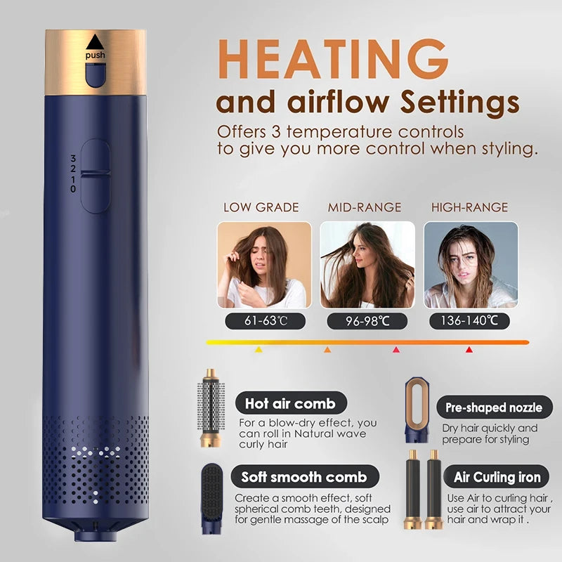 5-in-1 Ionic Hair Dryer Hot Comb Set, 1000W