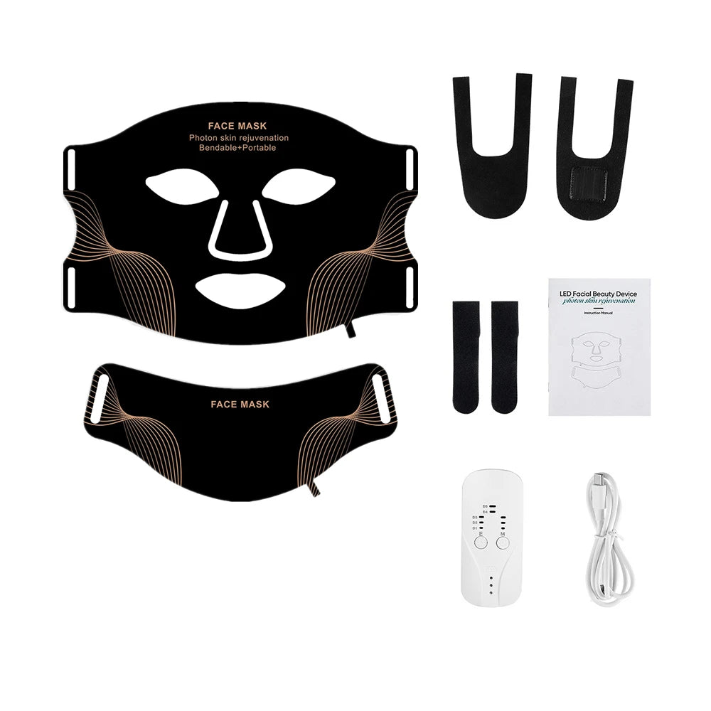7-Color Silicone LED Face and Neck Mask, 70 LEDs