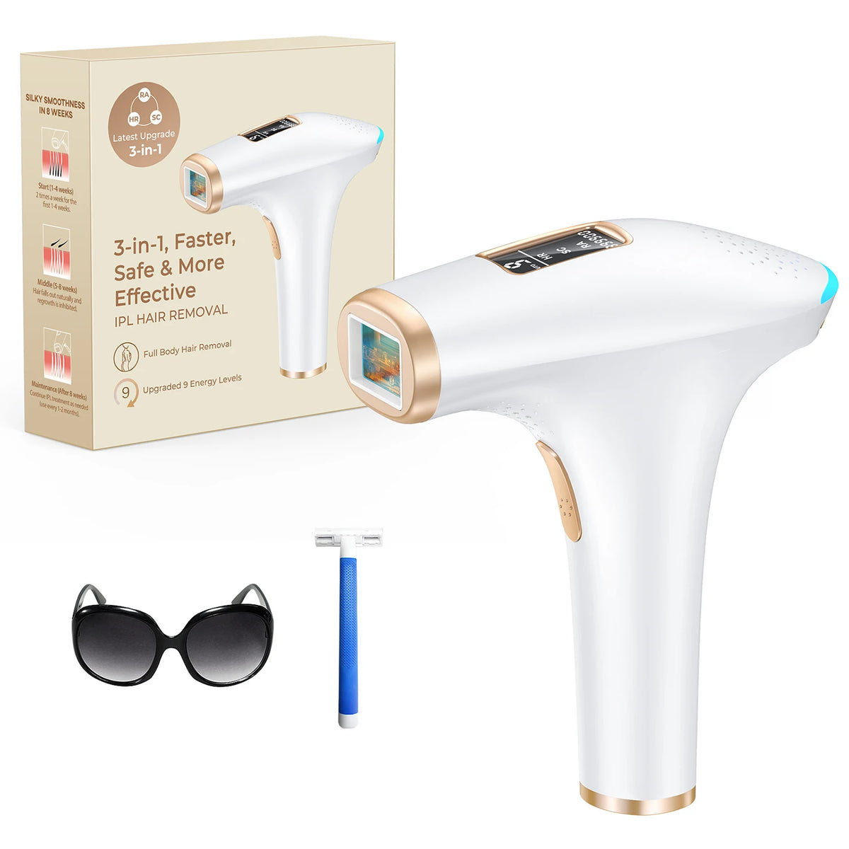3-in-1 IPL Hair Removal, 5 cm² Window, 9 Levels