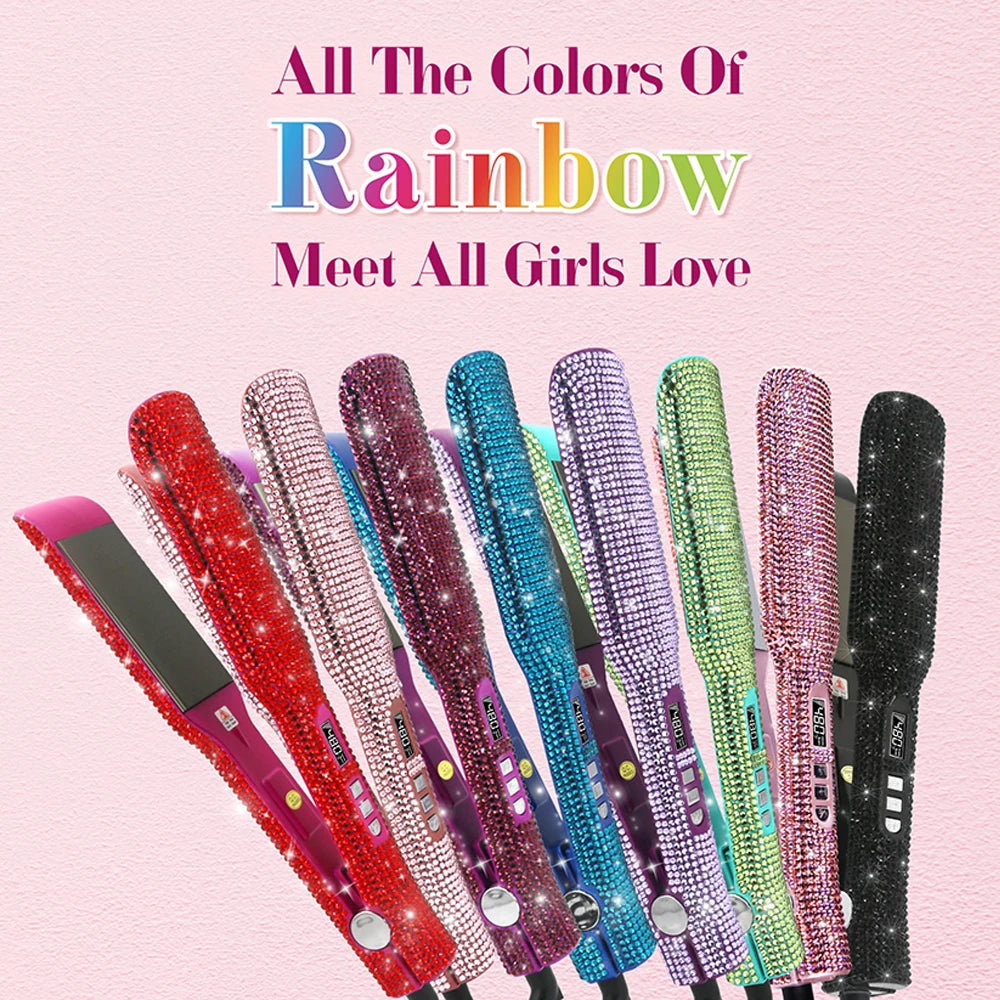 Rhinestone Titanium Flat Iron, 2 Inch LCD