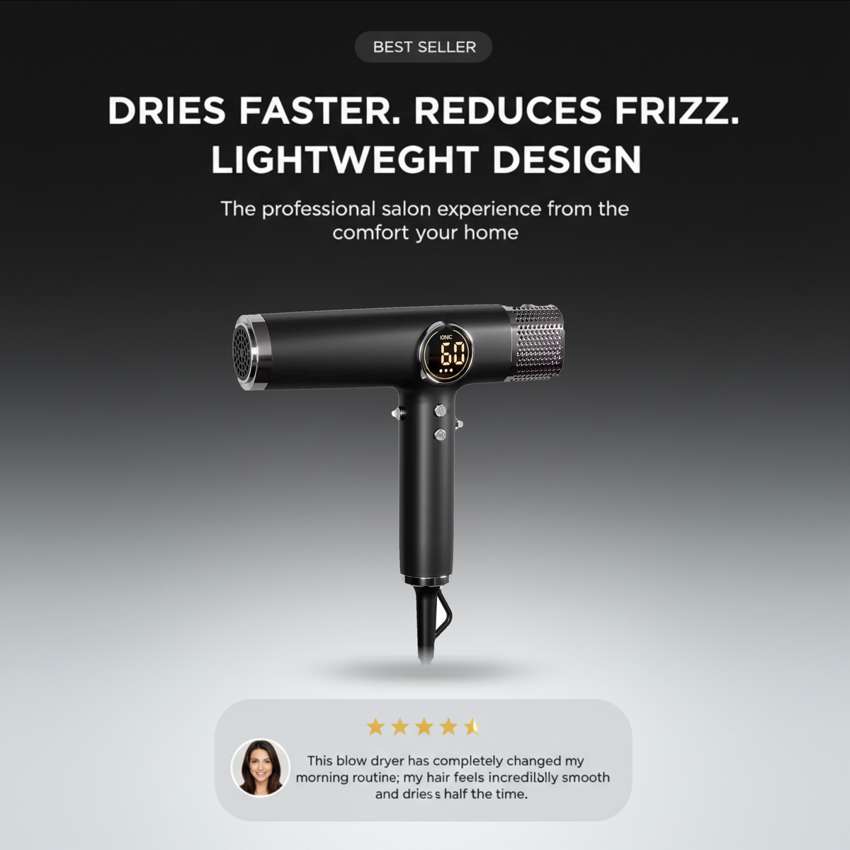 Professional Salon Hair Dryer, Lightweight Ionic Blow Dryer with Negative Ions, Brushless High Speed Motor, Quiet, Travel Hair Dryer for Women & Men