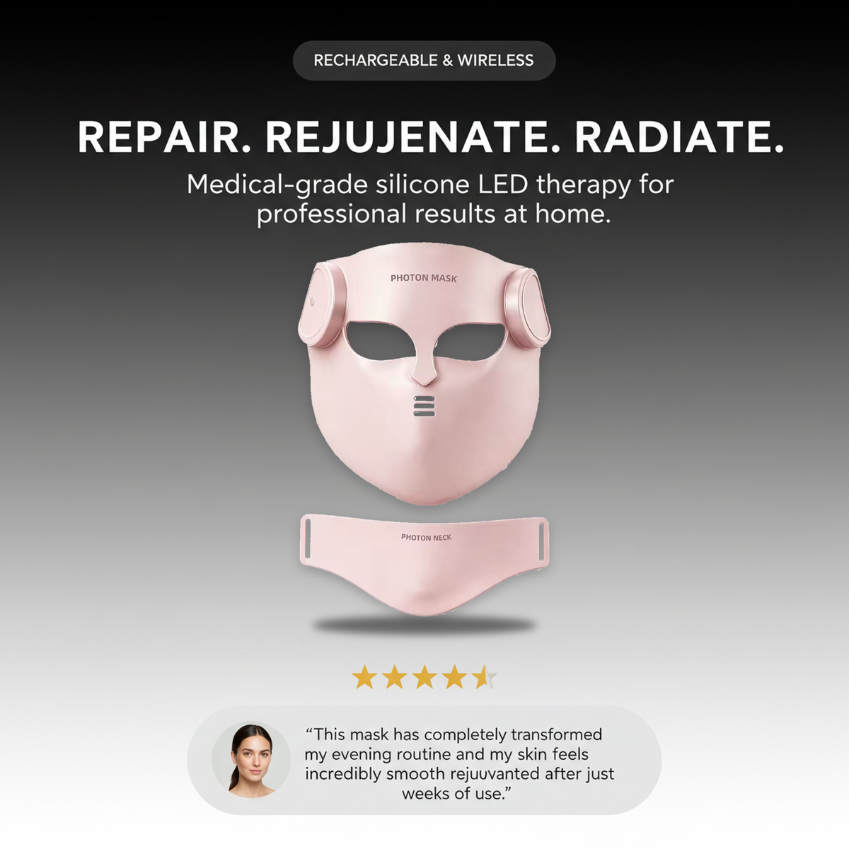 7 in 1 LED light therapy mask, Silicone Face And Neck Mask Light Therapy for Women & Men, Wireless Controller, Anti-Aging Skin Care at Home, Pink and black