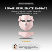 7 in 1 LED light therapy mask, Silicone Face And Neck Mask Light Therapy for Women & Men, Wireless Controller, Anti-Aging Skin Care at Home, Pink and black