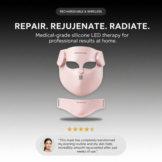 7 in 1 LED light therapy mask, Silicone Face And Neck Mask Light Therapy for Women & Men, Wireless Controller, Anti-Aging Skin Care at Home, Pink and black