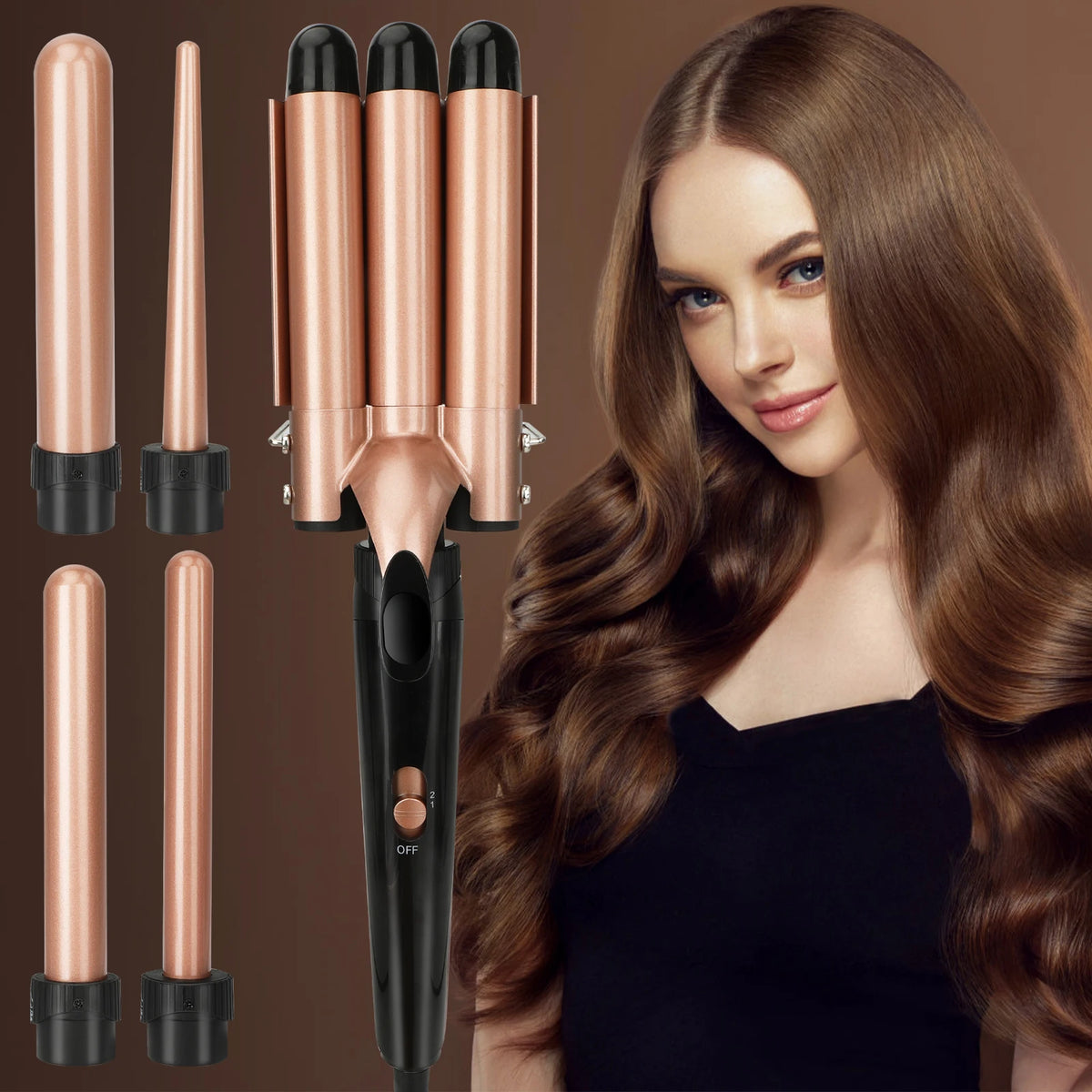 5-in-1 Ceramic Curling Wand Set, LCD