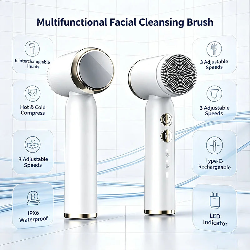 Sonic Face Cleansing Brush, 6 Interchangeable Heads